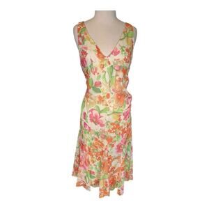 Lauren Ralph Lauren Floral Lined Sleeveless Chiffon Size12 Pastel Colors V-Neck